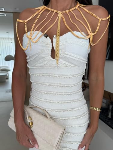 Gold Body Chain Shoulder Chain Punk Layered Arm Chain Tasssel Shoulder Necklace Party Nightclub Bridal Wedding Body Jewelry