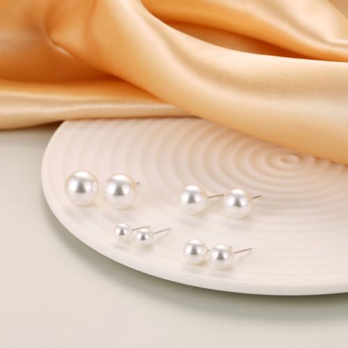 925 Sterling Silver Pearl Stud Earrings for Women, Hypoallergenic Silver Pearl Earrings Everyday Jewelry - size: 8mm