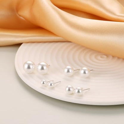 925 Sterling Silver Pearl Stud Earrings for Women, Hypoallergenic Silver Pearl Earrings Everyday Jewelry - size: 8mm