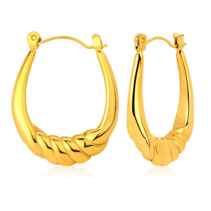 Hoop Earring for Women Hypoallergenic Stainless Steel Gold Hoop Dangle Earrings for Women 18K Gold Plated Stud Earring Chunky Twisted Hoop Gift for Women