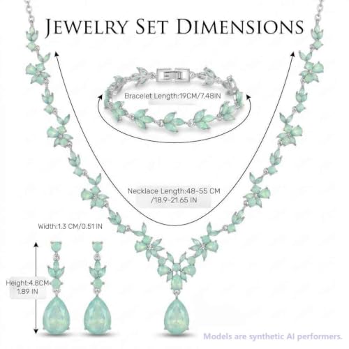 Kamirola Bridal Jewelry Set, Jewelry Set for Women, Necklace Dangle Earrings Bracelet Set, White Gold Plated (TR76) - color: Cream Green