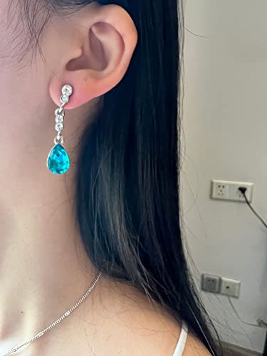 4 Pieces Fashion Teardrop Crystal Rhinstone Pendant Necklace Earring Bracelet Jewelry Set for Women Lady Wedding Birthday Party Prom Gifts - color: Sea Blue