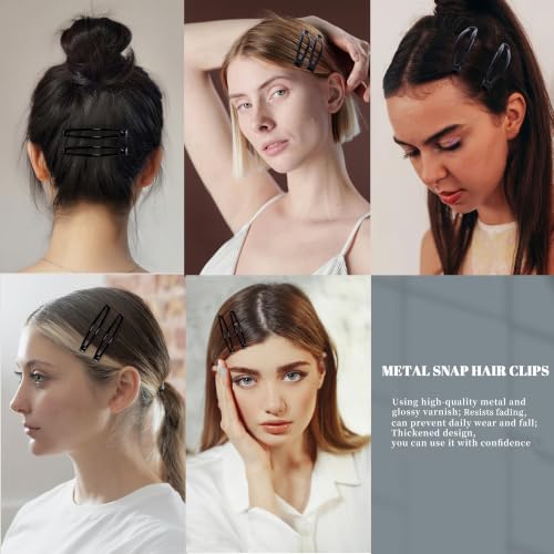 16 PCS Snap Hair Clips Metal Barrettes for Women Non Slip Barrettes for Thick and Thin Fine Hair,Bright Black,2.36 x 0.43 Inches. - color: Bright Black