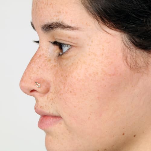 Lavari Jewelers 20 Gauge Curved Screw Nose Stud for Women - 14k Yellow Gold Cubic Zirconia Nose Ring for Her - CZ Unisex Hypoallergenic Nostril Piercing Jewelry - 20G Body Piercing for Men - style: Snake