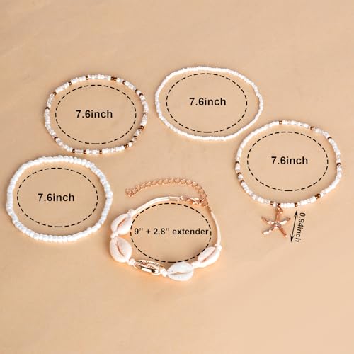 Yolyoo Shell Ankle Bracelet Adjustable Boho Bead Anklets for Women Waterproof Beach Seashell Foot Jewelry Accessories