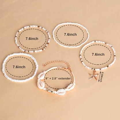 Yolyoo Shell Ankle Bracelet Adjustable Boho Bead Anklets for Women Waterproof Beach Seashell Foot Jewelry Accessories