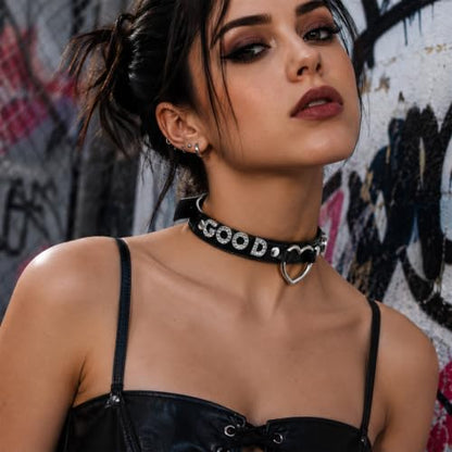 Good Girl Collar, Gothic Punk Cute Owned Choker for Women | Black Heart O-ring Letter Choker Necklace, PU Leather Collar Necklaces, Halloween Christmas Jewelry