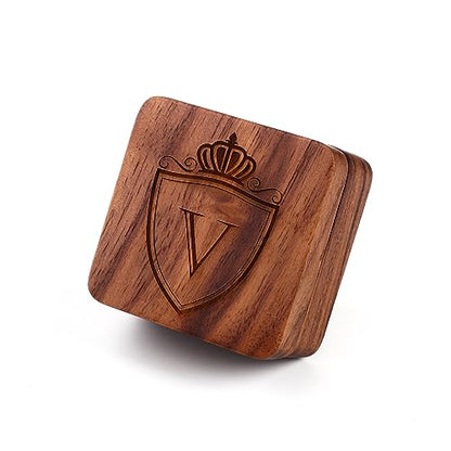 Mens Initial Silver Cufflinks A-Z Alphabet Letter Steel Cuff Links with Engraved Walnut Wood Box Groom Groomsman Wedding Set… - style: V