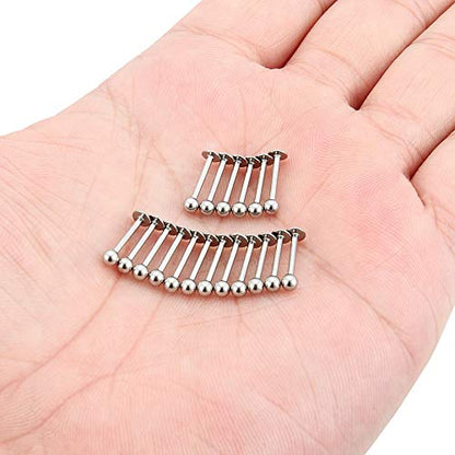 20G 18G 16G 14G 12G Lip Labret Monroe Medusa Nose Rings Stud 316L Surgical Steel Tragus Helix Cartilage Earring Tongue Cheek Piercing Jewelry Bars 6mm 8mm 10mm 12mm 14mm 16mm 19mm 18PCS - color: Silver, size: 16G - 10mm