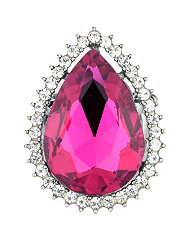 NYFASHION101 Radiant Teardrop Stone Adjustable Cocktail Statement Ring - color: Clear Encircled Teardrop, Fuchsia