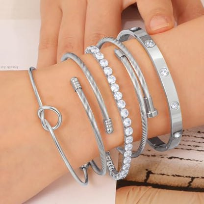 18 K Gold Plated Love Bangle Bracelet Stack Cuff Jewelry for Women Jewelry Set for Women Gift with Box - style: style26