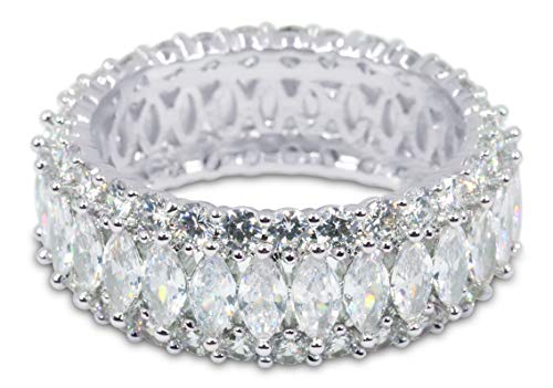 Savlano 18K Gold Plated Cubic Zirconia Marquis Cut Eternity Lustrous Ring Band for Women