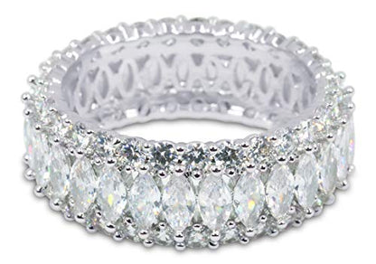 Savlano 18K Gold Plated Cubic Zirconia Marquis Cut Eternity Lustrous Ring Band for Women