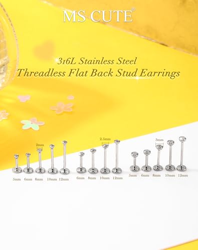 2Pcs Silver 20G/18G/16G Threadless Nose Stud Flat Back Earrings 316L Surgical Steel CZ Daity Nose Helix Cartilage Tragus Conch Labret Medusa Monroe Piercing Jewelry-Multiple Sizes & Gauges - size: 2PCS, 18g 5mm, 2mm CZ