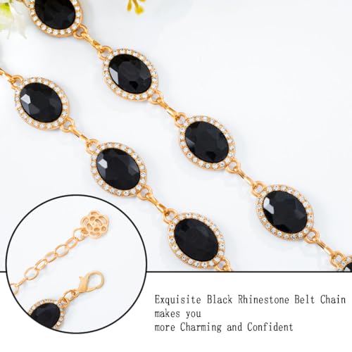 Red Rhinestone waist chain for Women Western Belt Golden Jewelry Chain - color: Black