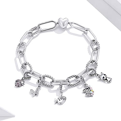 BISAER 925 Sterling Silver Charms for Bracelets Cat Dog Sloth Animal Beads Butterfly Fairy Heart Dangle Pendant Charms - color: Lovely Cat