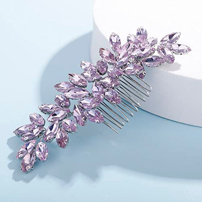 Teyglen Dainty Purple Rhinestone Hair Comb - Luxurious Shiny Bridal and Wedding Hair Accessory for Brides and Girls - color: Purple