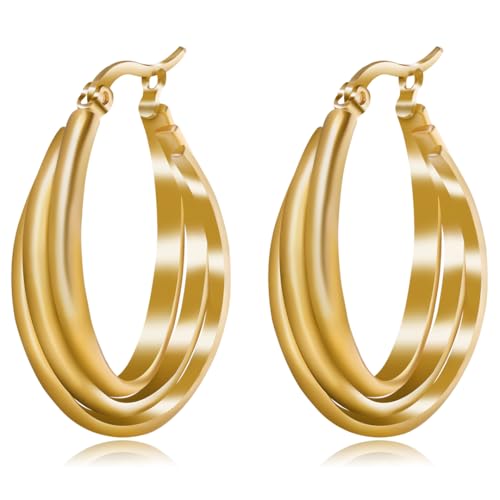 Golden Hoop Earrings For Women The Twisted Close-Fitting Hoop Shape Is Crafted With Gold-Plated Material And S925 Silver Pins Light Luxury Elegant Unique And Minimalist Style - color: Gold
