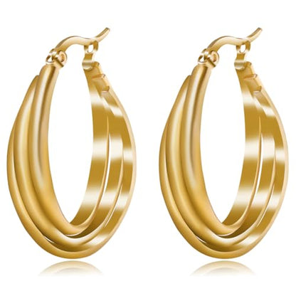 Golden Hoop Earrings For Women The Twisted Close-Fitting Hoop Shape Is Crafted With Gold-Plated Material And S925 Silver Pins Light Luxury Elegant Unique And Minimalist Style - color: Gold