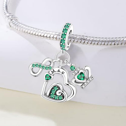 3PCS Birthstone Stone Charms for Charms Bracelet 925 Sterling Silver Infinity Love Heart Crown Dangle Charms Spacer Stopper Beads for Bracelets and Necklaces, Birthday Mother's Day Christmas Gifts For Women. - color: 05 May 3PCS