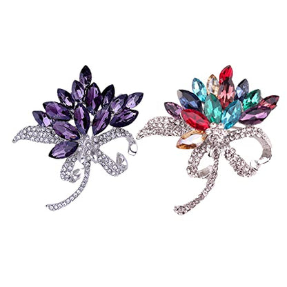 seven wolves Women's Austrian Crystal Brooch Wedding Flower Leaf Bouquet Brooch - color: 1-Multicolor Purple