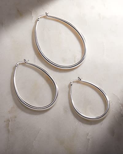 Milla Oval Hoop Earrings for Women | Elegant Polished 14K Gold, Rose Gold or Silver Plated Hoops with Secure Latch Closure, Hypoallergenic & Lightweight - color: Sterling Silver Plated / 1.8 in - SMALL