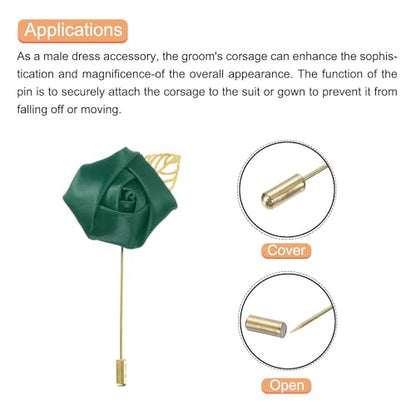 MECCANIXITY Groom Boutonnieres Rose Boutonnieres Pins for Wedding - color: Dark Green