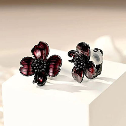 Clip on Earrings Women, 14K Gold Plated Earrings for Sensitive Ears, Fashion Women's Earrings Jewelry Birthday Gift for Wife Grandma Daughter Girls on Christmas Thanksgiving - color: Silver Black Red Earrings