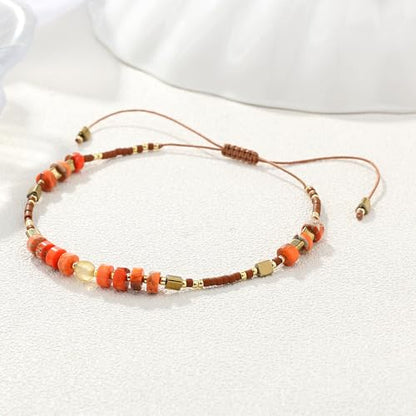 KELITCH Crystal Agate Friendship Bracelet Handmade Seed Beads Adjustable Bracelets for Women - color: Orange