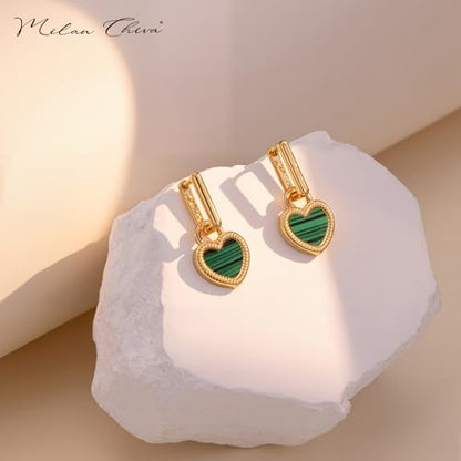 Milan Chiva 14K Gold Plated Small Huggie Dangle Earrings | Lightweight Trendy Heart Dainty Jewelry Hypoallergenic Chunky Gold Hoops Earrings Jewelry Mothers Day Gift for Women - color: B-Green
