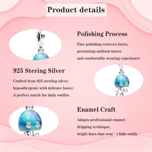 925 Sterling Silver Charms Pendants Mom Heart Dog koi fish Sea Turtle Football Charms for bracelet Pendants Beads Mom Sister Wife Family, Friends, Birthday gifts - style: Blue Jellyfish Pendant