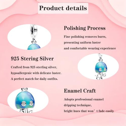 925 Sterling Silver Charms Pendants Mom Heart Dog koi fish Sea Turtle Football Charms for bracelet Pendants Beads Mom Sister Wife Family, Friends, Birthday gifts - style: Blue Jellyfish Pendant