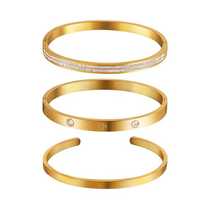 2PCS 18K Gold Plated Nail Bangle & Chain Bracelet Set for Women, Adjustable Stackable Bangle Jewelry, Dainty Gold Bracelet Gift for Women - color: Set V
