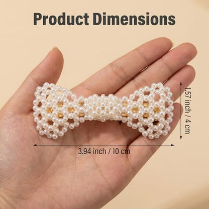 Hair Clips for Women, Faux Pearl Bow Barrette with Metal Spring Grip, 1 Piece Bowknot Style for Daily Wear, Work Events, and Photo Outfits
