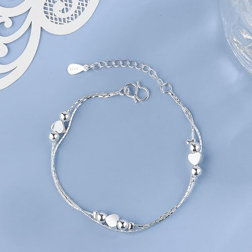 925 Sterling Silver Plated Heart Charm Bracelet for Women - Dainty Chain Love Gift Idea - style: Style7