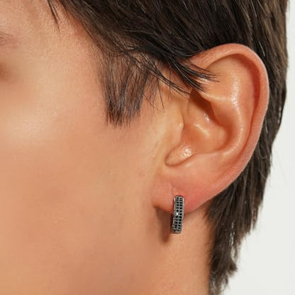 Iced Out Hoop Earrings Cubic Zirconia Huggie Cartilage Cuff Hypoallergenic 14K Gold Plated Luxury Fashion Round Circle Earrings For Men Women - color: 02 Black