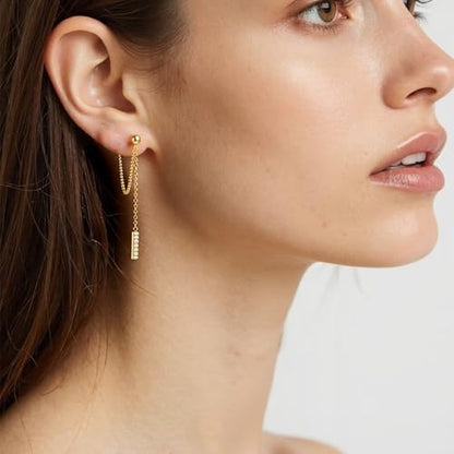 Long Chain Drop Earrings for Women, 925 Sterling Silver, Dainty Dangling Elegant Earrings for Daily Wear, Gift for Her - color: G-FC