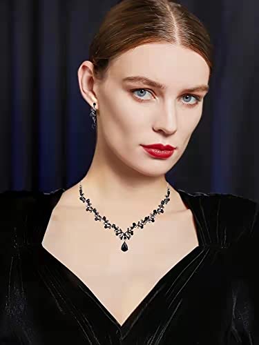 3Pcs Austrian Crystal Jewelry Set for Women, Necklace Dangle Earrings Link Bracelet Jewelry Set with Gold/Platinum/Gun Plated, Wedding Party Jewelry for Bridal Bridesmaid - color: Black-Gun Black
