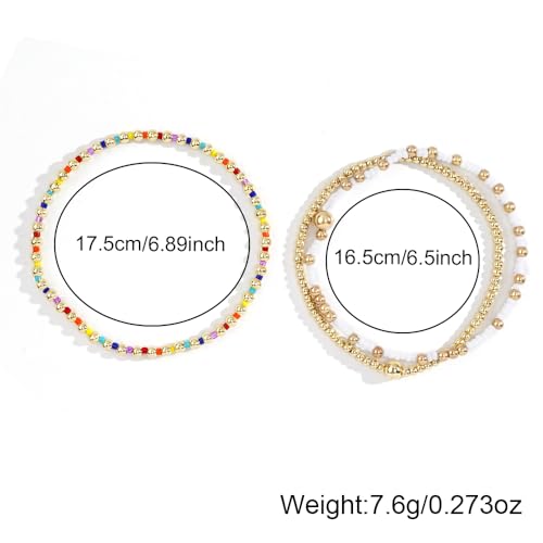 Dainty Gold Plated Tiny Ball Colorful Beaded Stack Bracelets Sets for Women,3Pcs Stackable Cute Bracelet Stretch Trendy Ball Jewelry Friendship Gift - color: Colorful
