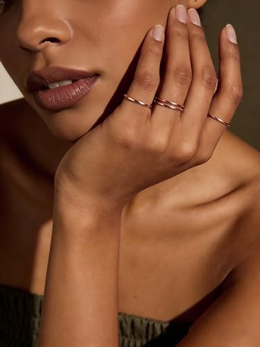 FOCALOOK 28 PCS Knuckle Ring Set 1MM Stainless Steel Women's Thin Plain Band Stacking Midi Finger Rings Set Comfort Fit Silver/Black/Gold/Rose Tone Size 4-10 - color: 03.Rose Gold Plated,7pcs