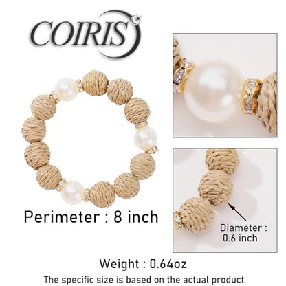 Coiris Rattan Raffia Woven Adjustable Boho Bracelet for Women | Handmade Bracelets Stretch Bracelet - color: Peal