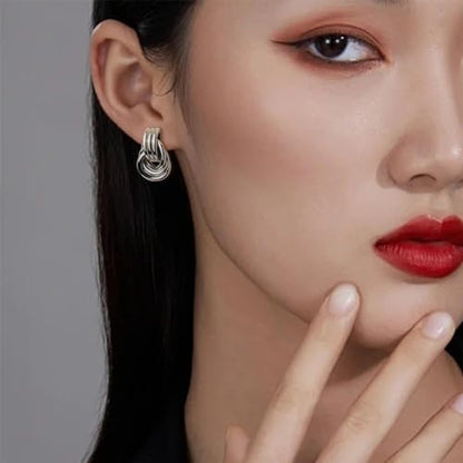 Jean Beau Chunky Gold Stud Earrings for Women Trendy Gold Plated Dangle Drop Prom Birthday Fashion Office Jewelry Gift - color: Silver