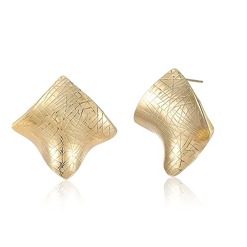 Gold Stud Earrings for Women, Trendy Geometric 14K Gold Plated CZ Crystal Stud Lightweight Hypoallergenic Jewelry for Her - color: Irregular Square