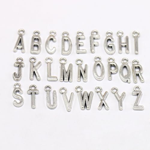 50pcs English Alphabet Pendant: Diy Jewelry Making Accessories for Necklace Bracelet (antique Silver)