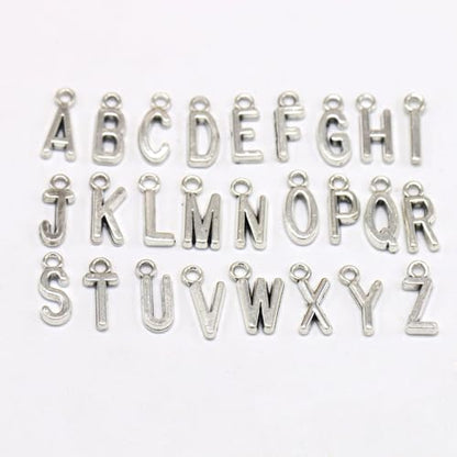 50pcs English Alphabet Pendant: Diy Jewelry Making Accessories for Necklace Bracelet (antique Silver)