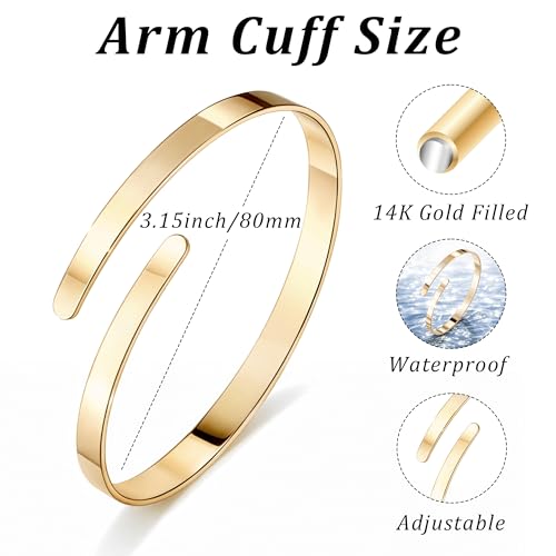 14K Gold Plated Arm Cuff for Women, Waterproof Adjustable Open Upper Arm Bracelet (Armlet), Non Tarnish Hypoallergenic Minimalist Trendy Arm Jewelry for Summer Beach Outfit Gift for Women - style: Style01