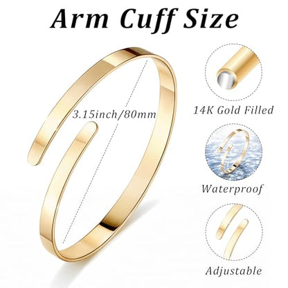 14K Gold Plated Arm Cuff for Women, Waterproof Adjustable Open Upper Arm Bracelet (Armlet), Non Tarnish Hypoallergenic Minimalist Trendy Arm Jewelry for Summer Beach Outfit Gift for Women - style: Style01