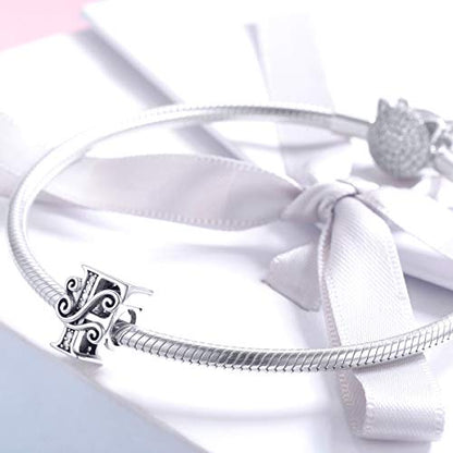 BISAER 925 Sterling Silver Initial Letter A-Z Charms for Bracelets Alphabet Beads Charm Jewelry Gifts - color: Letter F