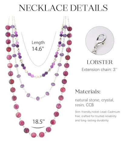 Noessla Layered Beaded Necklaces for Women - 3 Strand Boho Statement Choker Fashion Jewelry Gifts - color: Purple