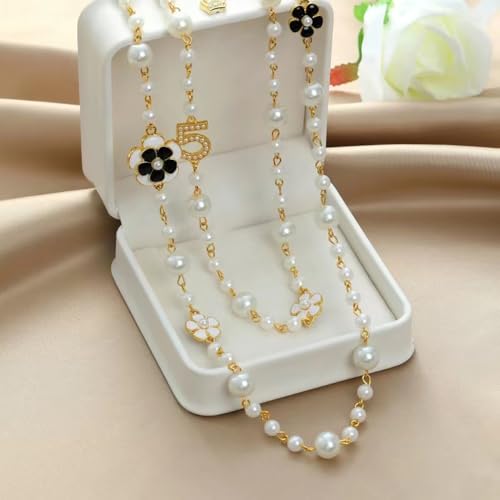 Long Pearl Necklaces for Women Pearl Long Chain Necklace Gold Chain Dainty Delicate Station Necklace Jewelry for Dress Party - color: 5